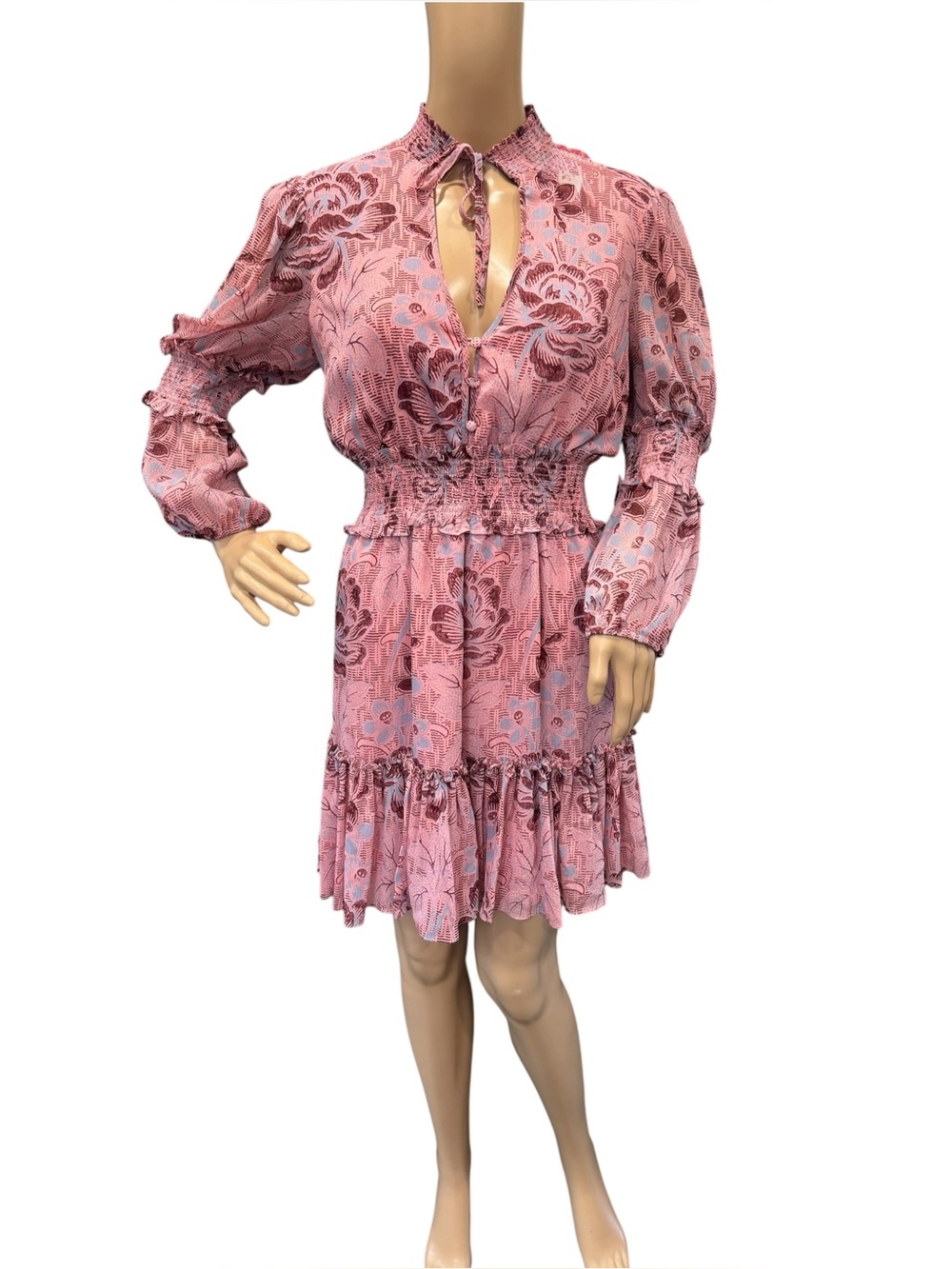 Likely Rowe Smocked-Waist Dress Womens Size 6 Pink Floral Lightweight Chi